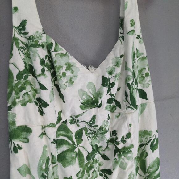 Abercrombie & Fitch Green Floral Sheath Dress Sz M Smocked Back Linen Cotton - Picture 8 of 10